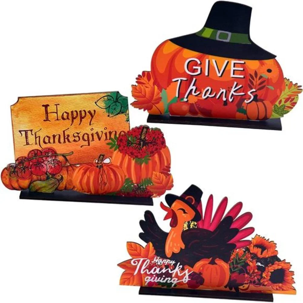 3 Pieces Thanksgiving Wooden Table Decorations